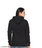 Black fleece long-sleeve zip huddy for women, solid design from India