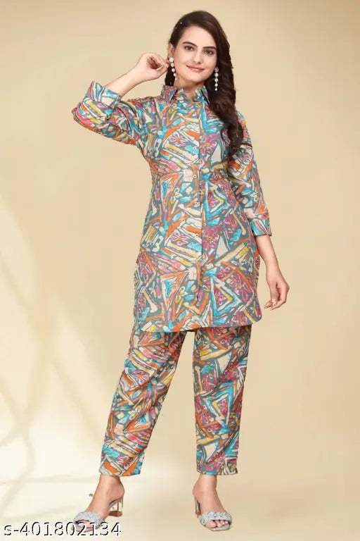 Art Silk Co Ord Set, loose fit print two-piece women's top and pants set, wine floral printed, winter style