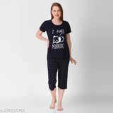 Polycotton Klaxxy Capri set, short-sleeved women's tshirt and capris with printed design, made in India