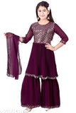 Embellished A-line georgette Sharara set for girls, traditional Indian ethnic wear with dupatta