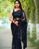 Trendy net saree with embroidered blouse, free size, Indian origin (saree length: 5.5m, blouse length: 0.8m)