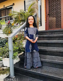 Rayon baby girl kurti-sharara set, three-quarter sleeves, dyed/washed, Indian ethnic wear, premium quality, suitable for all occasions