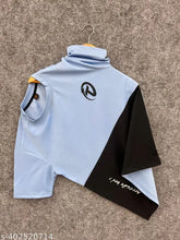 Blue Reguler Fit Polyester T-shirt, printed with net pattern, perfect for casual parties. Made from Lycra, soft and comfortable fabric