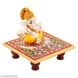 Handcrafted poly resin Lord Ganesha marble idol, 10cm x 10cm x 2.5cm, Indian ethnic decorative showpiece for home or office