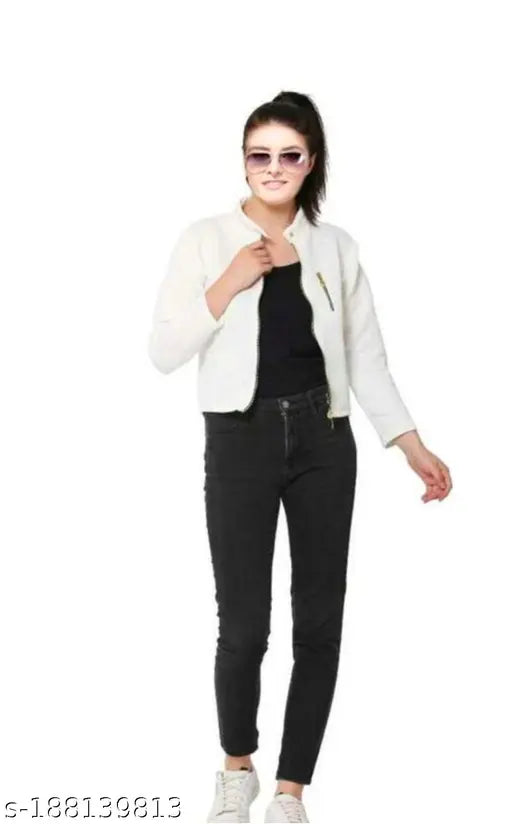 Leather full sleeve women's casual jacket, solid pattern, eco-friendly and soft, ideal for everyday wear (N:1 S/M/L/XL)