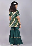 Misbis Girls Rayon Printed A-line Kurta & Sharara Set - Indian party wear, V-neck, sleeveless, bandhani print, suitable for all occasions like weddings and birthdays