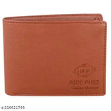 Brown faux leather bi-fold wallet, slim design, durable and soft material for men's daily use