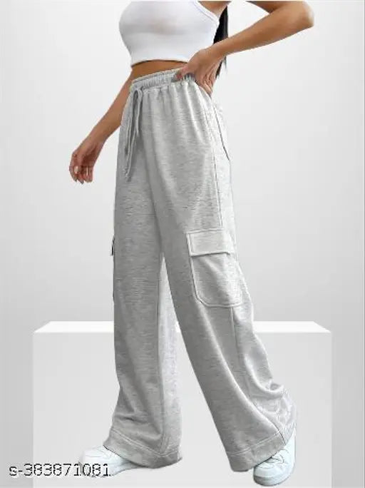 Grey cotton blend trousers by ORETIC for women, featuring 6 pockets, comfortable fit, stretchy waistline, and breathable material. Ideal for everyday wear, parties, or traditional occasions. Made in India