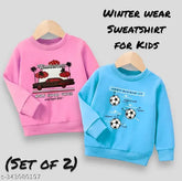 Cotton blend kids sweatshirt set (2 pack), printed net design for winter wear, boys and girls apparel
