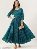 Multicolor viscose rayon Anarkali Kurta with three-quarter sleeves, printed design on women's clothing, Indian origin