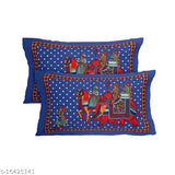 Blue Gangor Jaipuri Print Cotton Double Bed Sheet & 2 Pillow Covers, traditional Indian floral design on soft pure cotton