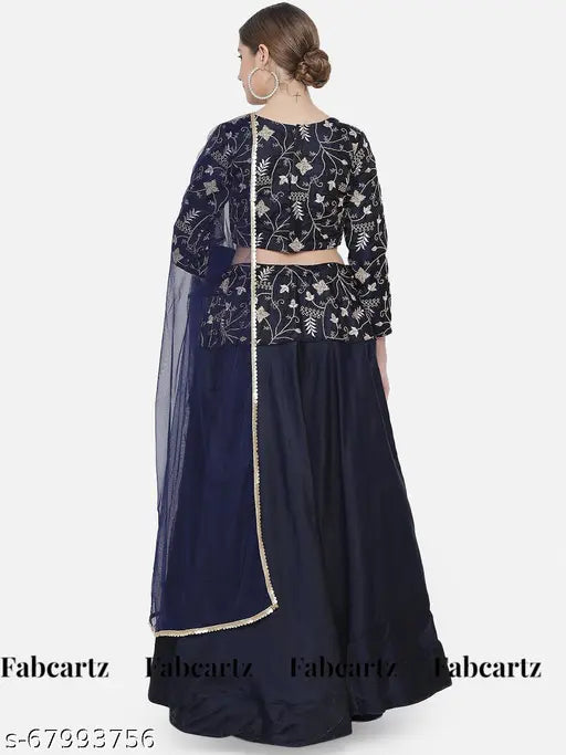 Fancy satin lehenga set, art silk and poly silk dupatta with embroidered choli, 38in waist, 42in length, net dupatta 2.2m, ready to ship Indian-made fashion