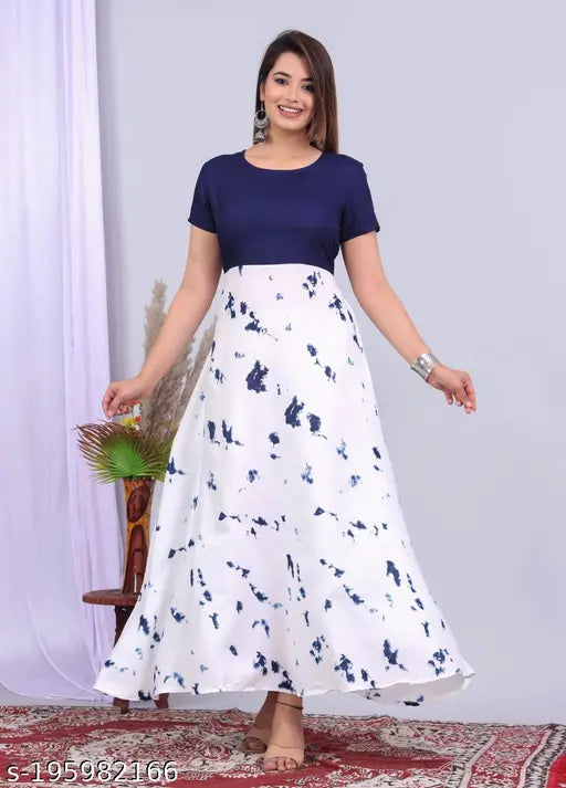 Rayon tie-dye printed Anarkali kurti with short sleeves, XL size from India