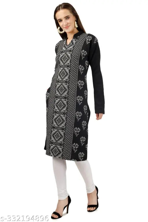 Red A-line wool kurtis set, ethnic motif print, Indian women's fashion - pack of 3