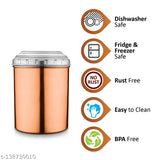 Copper-toned stainless steel canister set, 8 pieces with white PC lids - long lasting, high quality, space-saving design for food storage