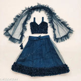 Embellished semi-stitched net lehenga and dupatta in super net fabric, Indian children's party wear aged 0-10 years