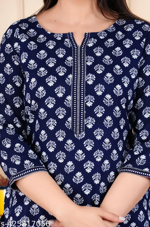 Trendy viscose rayon nightsuit with printed design, three-quarter sleeves - modern sleepwear for women - India origin