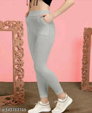 Cotton blend solid-colored women's jeggings (pack of 1), free size with pocket, India origin