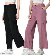 Stylish cotton blend cargo pants for women & girls (4 pockets) - solid color, versatile for various occasions