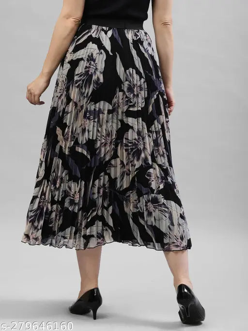 AllNewBlackFloralMidiCrepePrintedNetDress - Indian-made women's midi dress with floral crepe print and net pattern, size 28 (waist 28 in, length 32 in, hip 28 in)