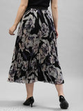 AllNewBlackFloralMidiCrepePrintedNetDress - Indian-made women's midi dress with floral crepe print and net pattern, size 28 (waist 28 in, length 32 in, hip 28 in)
