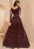 Red net lehenga-choli set, embroidered with botanical patterns, free size (44m waist), Indian bridal partywear