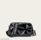 Stylish PVC black mini suitcase crossbody sling bag, textured net pattern with 2 compartments for women and girls