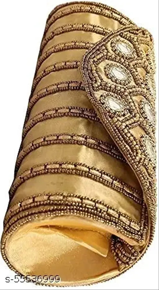 Multi glass Gold synthetic fibers embroidered net clutch, free size (30in L x 16in W), perfect accessory for outfits with matching chain straps. Handbag made in India