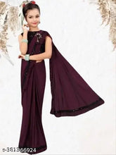 Striped embellished net poly silk saree for girls (3-4yrs), Indian wedding wear and festive fashion