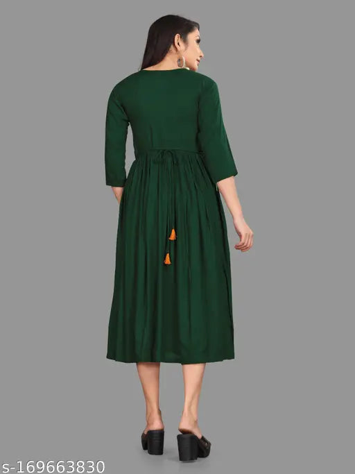 Embroidered viscose rayon kurti for women, three-quarter sleeves. Indian designer outfit perfect for functions, weddings, parties." (123 characters)