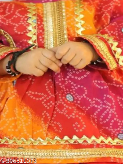 Cotton anarkali Kurta and dhoti pants set for girls, festive party wear with printed pattern, sizes: 3-6 months, 6-12 months, 1-2 years, 2-3 years. Made in India