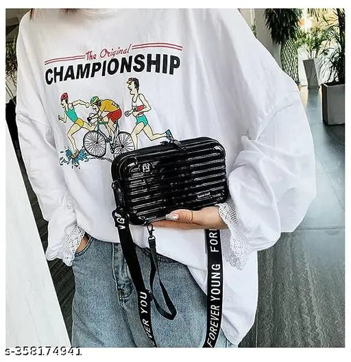 Acrylic striped net HAYSCH mini suitcase bag, convertible cosmetic box for women with detachable shoulder strap, premium quality, free size (3in x 5in x 7in), made in India