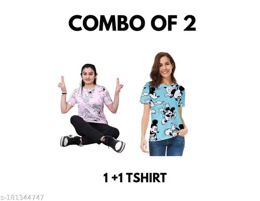 Lycra oversized women's t-shirt combo (2 pack), Indian-made printed shirt with stretchable cotton fabric