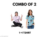 Lycra oversized women's t-shirt combo (2 pack), Indian-made printed shirt with stretchable cotton fabric