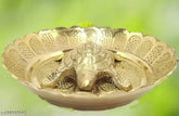 Gold brass turtle Feng Shui showpiece for career success and wealth, pack of 1 on plate, enhances home decor