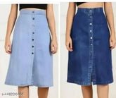 Women's dark denim solid skirts, 2 pack - size 28, 30, and 32, Indian origin