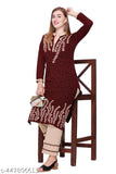 Women's winter wear wool kurta Palazzo set (2 pcs), beautifully embroidered with side pockets and full sleeves, perfect for cold weather