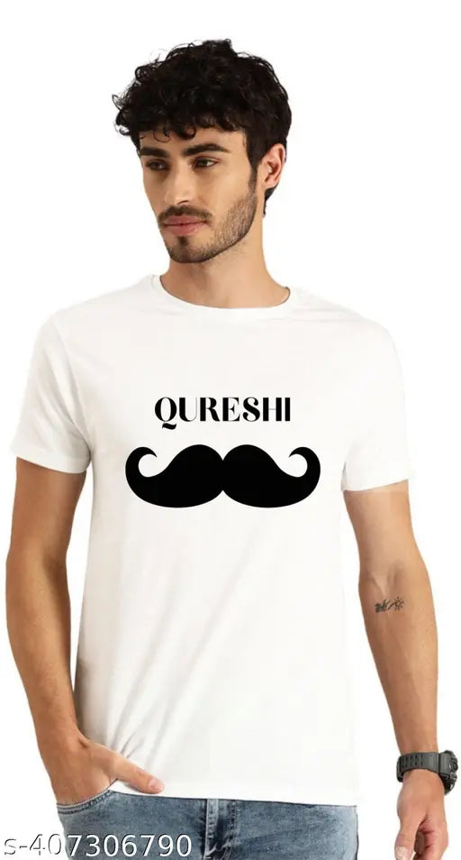 Quereshi Ji Cotton Blend T-Shirt, printed with traditional design, featuring short sleeves and available in multiple sizes