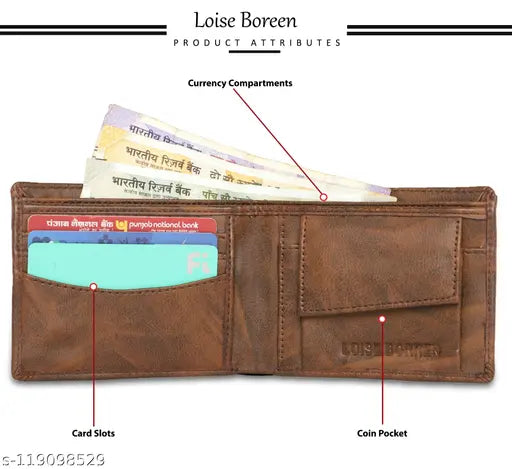 Faux leather wallet, trendy men's accessory with 2 compartments, solid design, free size (6cm x 6cm), made in India
