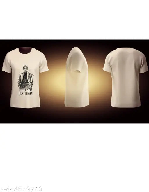 White cotton printed men's t-shirt, regular fit round neck half sleeve (white), ideal for casual wear & everyday comfort