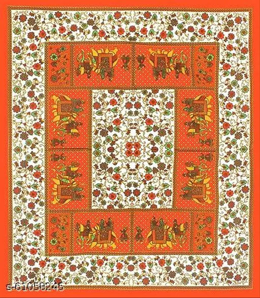 Orange Gangor Jaipuri print cotton single bedsheet with 1 pillow cover, vibrant Indian textile for bedroom decor