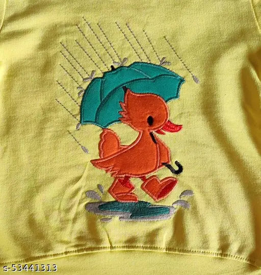 Pink, yellow, and charm pink loopknit sweatshirt with applique work, made of soft 100% cotton. Ideal for any occasion, this round neck, long sleeve sweatshirt is comfortable to wear. (74cm) - 9/12 M, (80cm) - 12/18 M, (86cm) - 18/24 M, (92cm) - 24/36 M sizes available