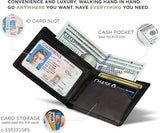 Black genuine leather men's wallet, 2 compartments, free size (9cm x 11cm) for daily use