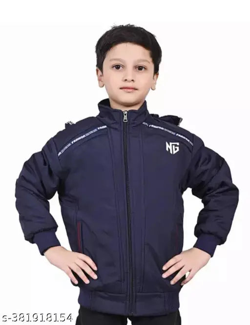 Dark Blue UNIQUE FORT Cotton Dreams Kids Winter Jacket with Long Sleeves & Printed Pattern, made in India