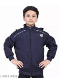 Dark Blue UNIQUE FORT Cotton Dreams Kids Winter Jacket with Long Sleeves & Printed Pattern, made in India
