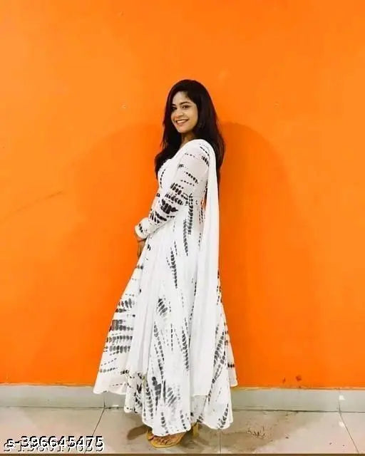 Georgette Leriyaa print kurti and dupatta set for women, Indian traditional clothing with printed pattern and three-quarter sleeves