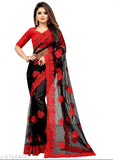 Embroidered net saree with Banarasi silk blouse, attractive Indian attire on display