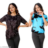 Lycra oversize women's t-shirt pack of 2, vibrant print design, M size (bust 38in, length 27in), made in India