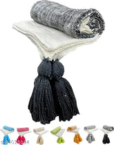 High-quality cotton fashion throw (140 x 170 cm), designer style, versatile use as sofa cover, bed edge, or picnic blanket