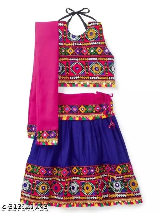 Cotton QAS lehenga set with embroidered dupatta, for kids aged 4-5 years, Indian craftsmanship